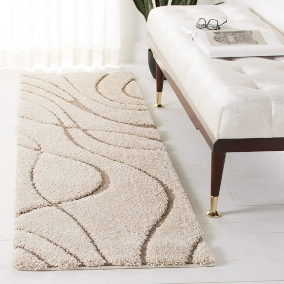 SAFAVIEH Florida Tamzen Abstract Shag Runner Rug, Cream/Beige, 2'3" x 19'