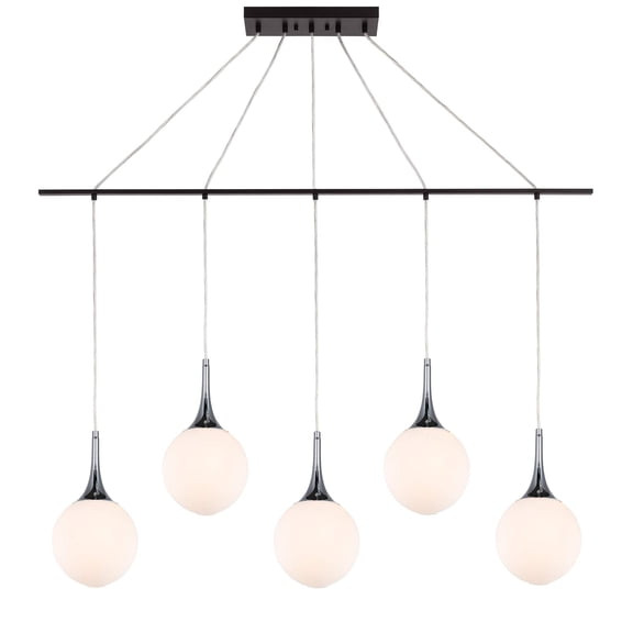 Woodbridge Lighting Alicia 5-Light Glass Linear Pendant in Chrome/Bronze/Opal