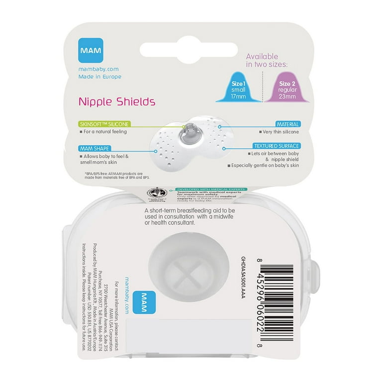 MAM Breastfeeding Nipple Shields with Sterilizing Storage Case Size 1 Small 17mm 2 Count