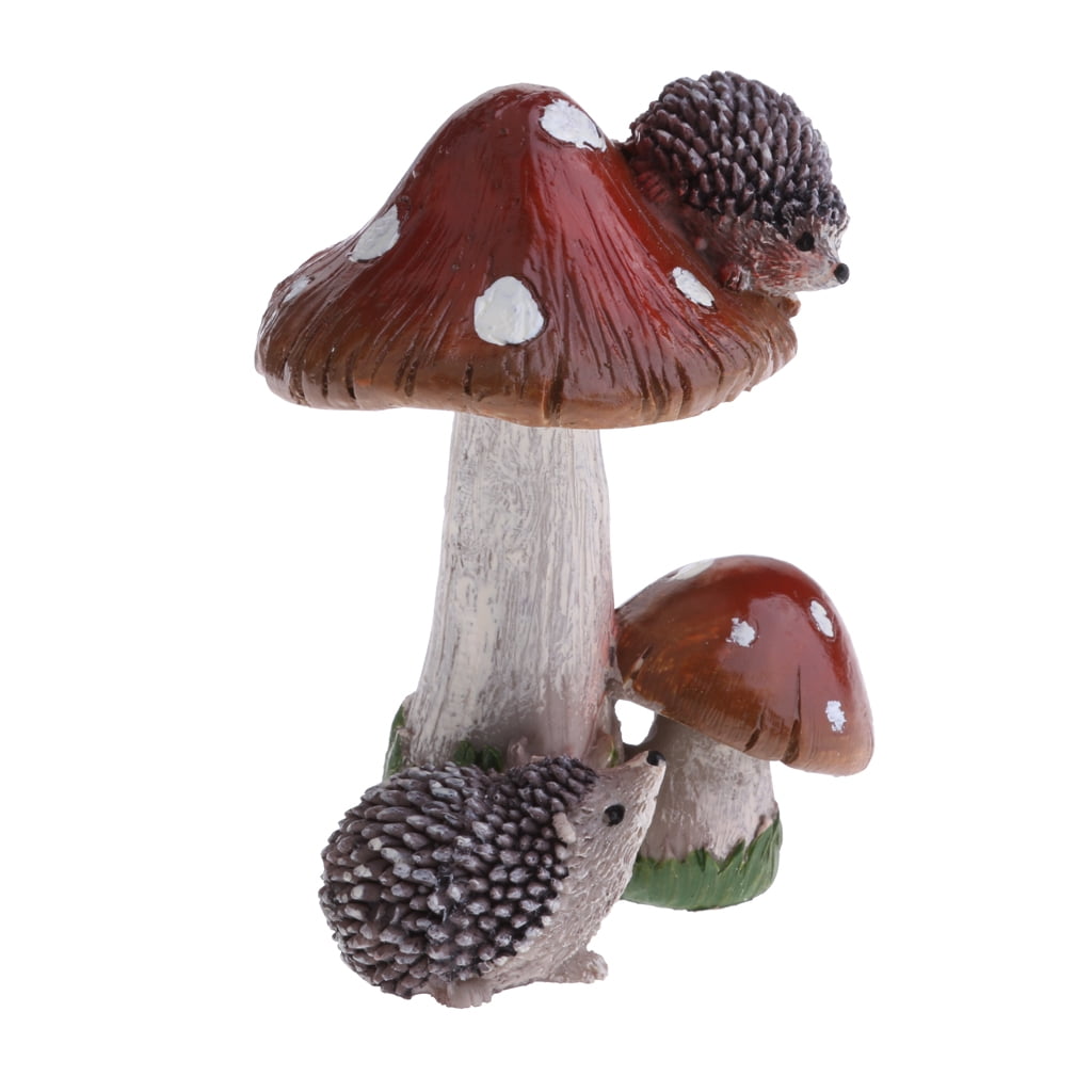 Dollhouse Brown Mushroom Hedgehog Animal Ornament Resin Planter Home Decor 