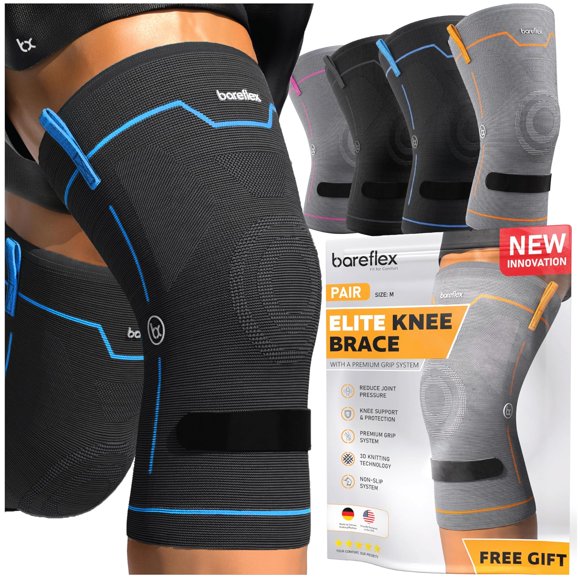Rodillera De Compresion Bareflex Elite Pack De 2 Para Soporte Deportivo Y Alivio De Dolor