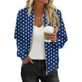 thumbnail image 2 of Full Zipper Jacket Womens Colorblock Fashion Casual Hoodless Bomber Coat Loose Lightweight Fall Spring Outwear (XL, Blue|Dots), 2 of 5