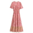 thumbnail image 2 of Vintage Chic Women Floral Print Lace-up Tassel Beach Bohemian Maxi Dresses Ladies Rayon Cotton Pleated Boho Dress, 2 of 7