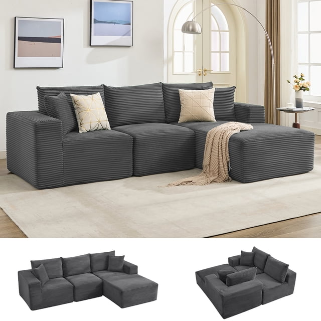 Kojooin 108" Modular Sectional Sofa - L Shaped Boneless Cloud Couch with 67.5" Chaise, Reversible L/R Facing, No Assembly Required