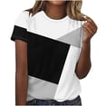 thumbnail image 1 of Scyoekwg T-Shirts pour Femmes Col Rond Tendance Hauts Basiques Manches Courtes T-Shirts Légers Confortables Patchwork Graphique Tee Été Blouses Décontractées Amples (Noir, TG), 1 of 2
