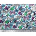 thumbnail image 3 of Soimoi Blue Polyester Crepe Fabric Tropical Leaves & Wild Animal Print Sewing Fabric BTY 42 Inch Wide, 3 of 3