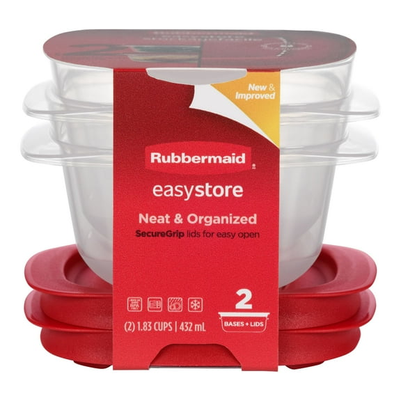 Rubbermaid 1.83-Cup EasyStore Square Containers, 2 Pack, Food Storage Containers, Food Storage Containers with Lids