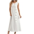 thumbnail image 2 of Meichang Sleeveless Midi Sundresses for Women Solid Crew Neck Buttons Cotton Linen Dresses Casual Loose Long Dresses Swing Summer Work Dresses White S, 2 of 9