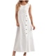 thumbnail image 2 of ICHUANYI Clearance Women's Spring/Summer Sleeveless Casual Tank Top Dress Solid Round Button Decoration Long Split Neck Pleated Cotton Linen Dress(White, XL) ICHUANYI WER2023081106980, 2 of 9