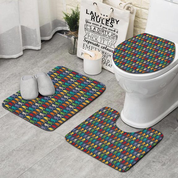 Multicolor Bigfoot Pattern Bathroom Rugs Sets 3 Piece,Toilet Cover Set,Absorbent Non Slip Bathroom Mats Sets with U-Shaped Contour Rug Toilet Rug Set