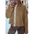 thumbnail image 2 of Women's Simply Taupe Frilled Lace Trim Cardigan – Casual Sweater for Daily Wear | XL, 2 of 5