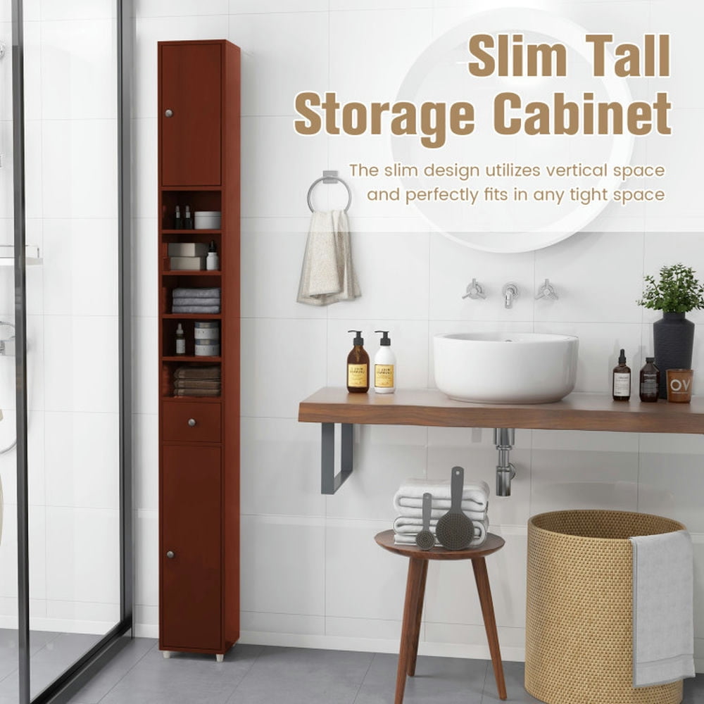 Finihen Bathroom Storage Cabinet, Bathroom Floor Cabinet, Freestanding Slim Bathroom Cabinet with Drawer and Adjustable Shelves, for Bathroom, Living Room, Bedroom, Kitchen, Brown Finihen Bathroom Storage Cabinet, Bathroom Floor Cabinet, Freestanding Slim Bathroom Cabinet with Drawer and Adjustable Shelves, for Bathroom, Living Room, Bedroom, Kitchen, Brown