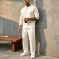 thumbnail image 5 of PNTUTB Fall Winter Men's Solid Color Outfit Sets Crew Neck Long Sleeve Top Elastic Waist Drawstring Pant Two Piece Set Loose Comfort Daily Casual Sets, 5 of 7