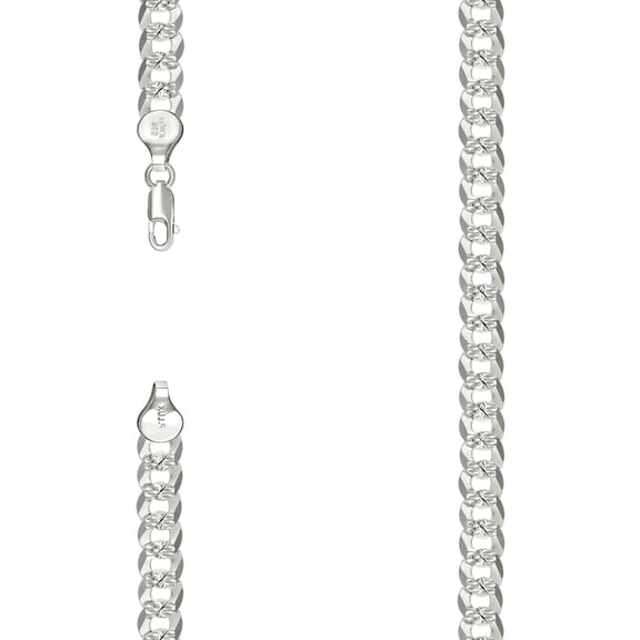 925 Sterling Silver Solid Pave Super Flat Comfort Curb Chain Silver 7.2mm Necklace 20 Inch Chain Necklace for Women and