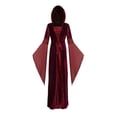 thumbnail image 2 of Witch Costume, Witch Outfit, Witch Roleplay, Witch Cos, Witch Cosplay, Women Renaissance Lace-Up Vintage Hooded Dress Medieval Witch Dress Cosplay Costume, Red XXL, 2 of 6