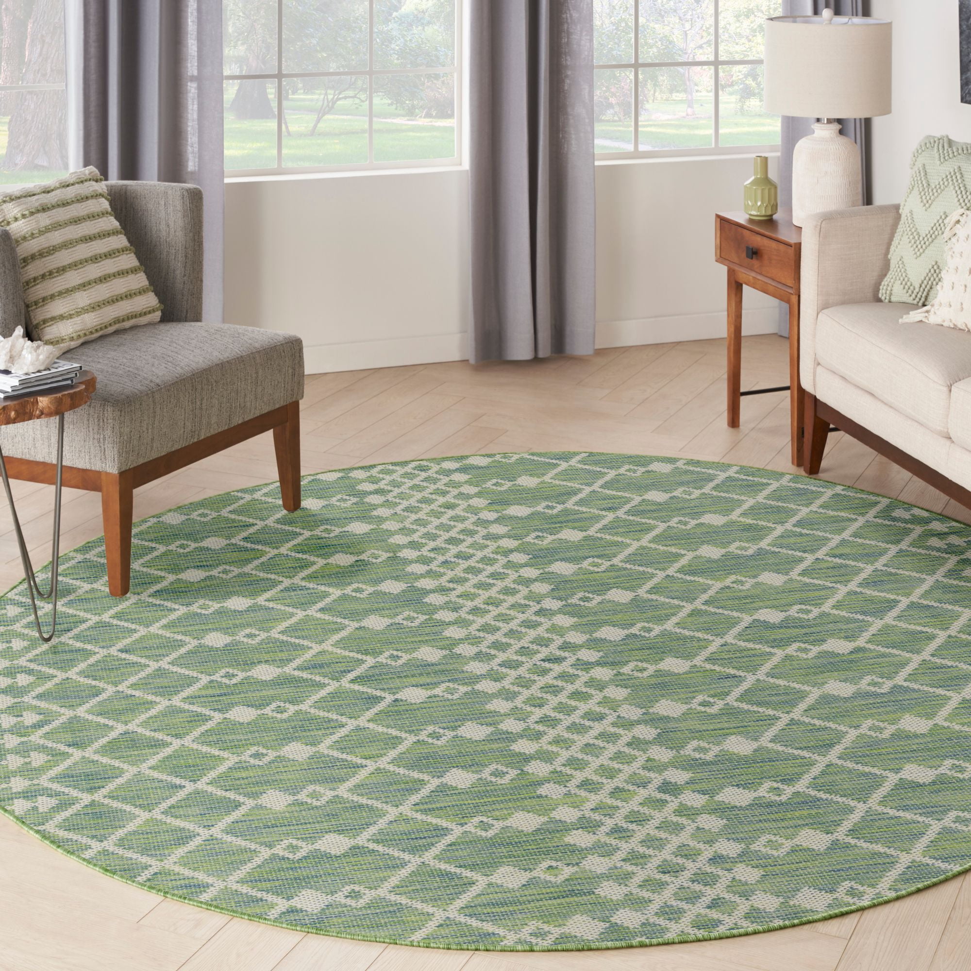 Nourison Positano 8' x Round Blue Green Modern Indoor/Outdoor Area Rug