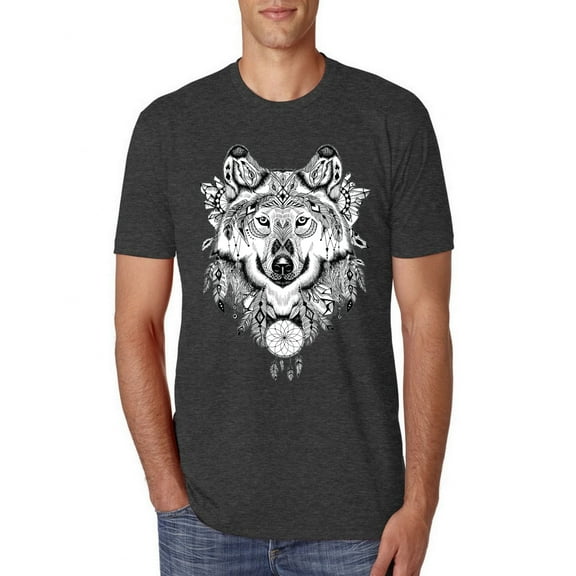 Drawn Tribal Wolf Animal Lover Mens Premium Tri Blend T-Shirt, Vintage Black, Small