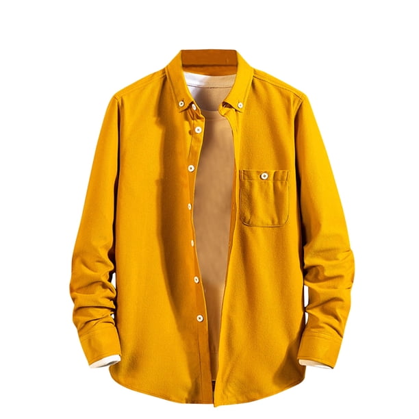 Blusa y camisa de manga larga con cuello vuelto, informal, de uso diario, para hombre, de manga larga, color liso, holgada, con bolsillos, de licra.
