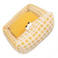 thumbnail image 1 of Soft Plush Cat Sofa Bed With Armrest Design Yellow Checkered Pattern, Big Eyes,Cats Dog , Cozy Spot, Easy To Wash, 1 of 8