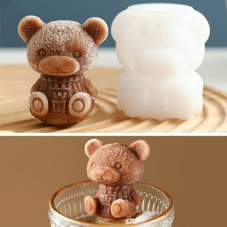 

3D Teddy Bear Ice Silicone Molds Ice Cube Trays Mold Silicone Animal Mold Soap Candle Mold Ice Cube for Coffee Milk Tea Candy Gummy Fondant Cake Baking Cupcake Topper Decor