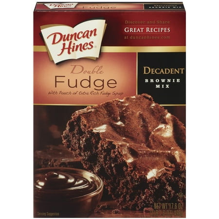 (4 Pack) Duncan Hines Decadent Double Fudge W/Pouch of Extra Rich Fudge Syrup Brownie Mix, 17.6