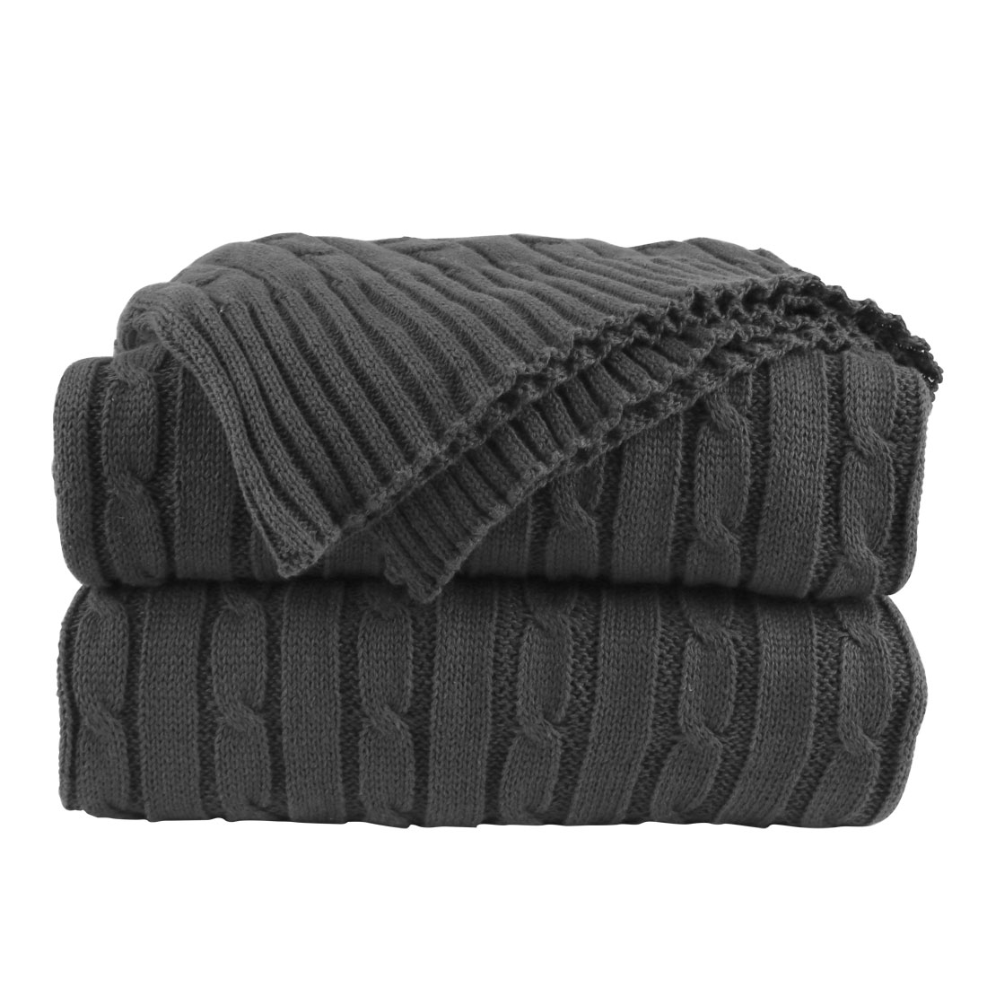 Unique Bargains 100 Cotton Cable Knit Throw Bed Blanket Gray 47" x 71