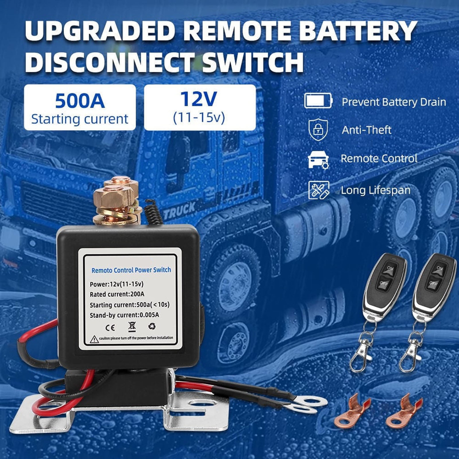 Wireless Remote Control Battery Relay Switch Car Starter, Remote Battery Disconnect Switch, Remote Start & Warm-Up/Cool-Down, Anti-Theft & DIY Installation for 12v/24v Cars, Rvs, And Classic Cars