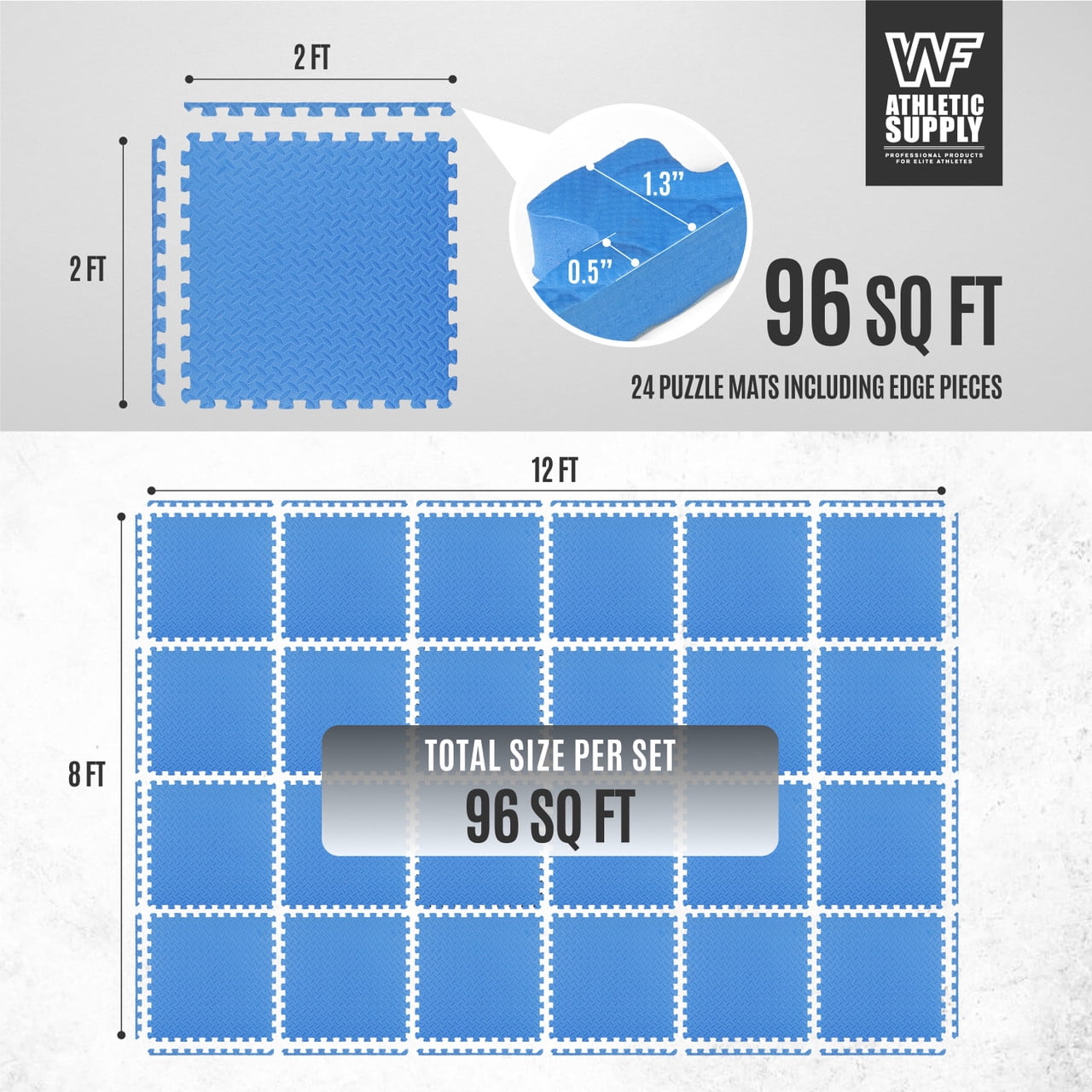 WF Athletic Supply 96 SQ.FT Diamond Pattern 1-Inch Thickness Interlocking Exercise Foam Mats, Extra Thick Eva Foam Flooring Tiles, Gym Fitness Equipment Mat, Home Protective Flooring Cushion, Blue