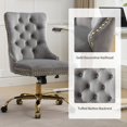 thumbnail image 4 of Upholstered Tufted Office Chair with Golden Metal Base, Adjustable Desk Chair Swivel Office Chair Armless Office Chair for Bedroom Livingroom Game Study Makeup Chair, 4 of 8