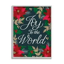 Stupell Industries Joy to the World Festive Red Poinsettia Florals Modern Painting Gray framed Art Print Wall Art, 11 x 14, Design by Emily Cromwell
