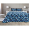 thumbnail image 1 of Abstract Comforter & Sham Bedding Set, Floral Repeating Motifs Ethnic Tile Inspired Folklore Ornament Print, 3 pcs Duvet Set Microfiber Filling Quilt, 5 Sizes, Sea Blue Cobalt Blue, by Ambesonne, 1 of 4