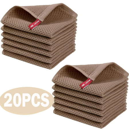 

Kitchen Towels 100% Cotton Waffle Weave Dish Towel for Cleaning Drying Dishes Extra Absorbent and Soft Dish Cloth 12 x 12 in 20 Pack Brown
