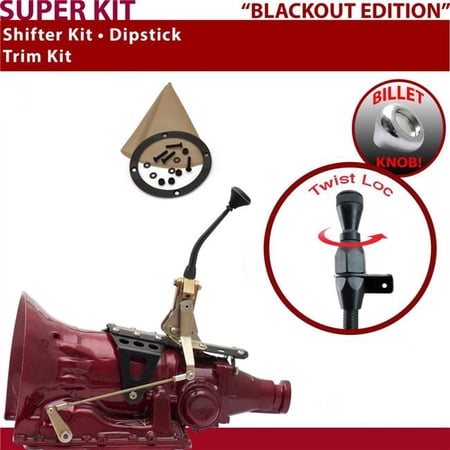 American Shifter FMX Shifter Kit Black 8 in. Trim Kit Dipstick Push Button Tan Boot Billet Knob for ED3D5