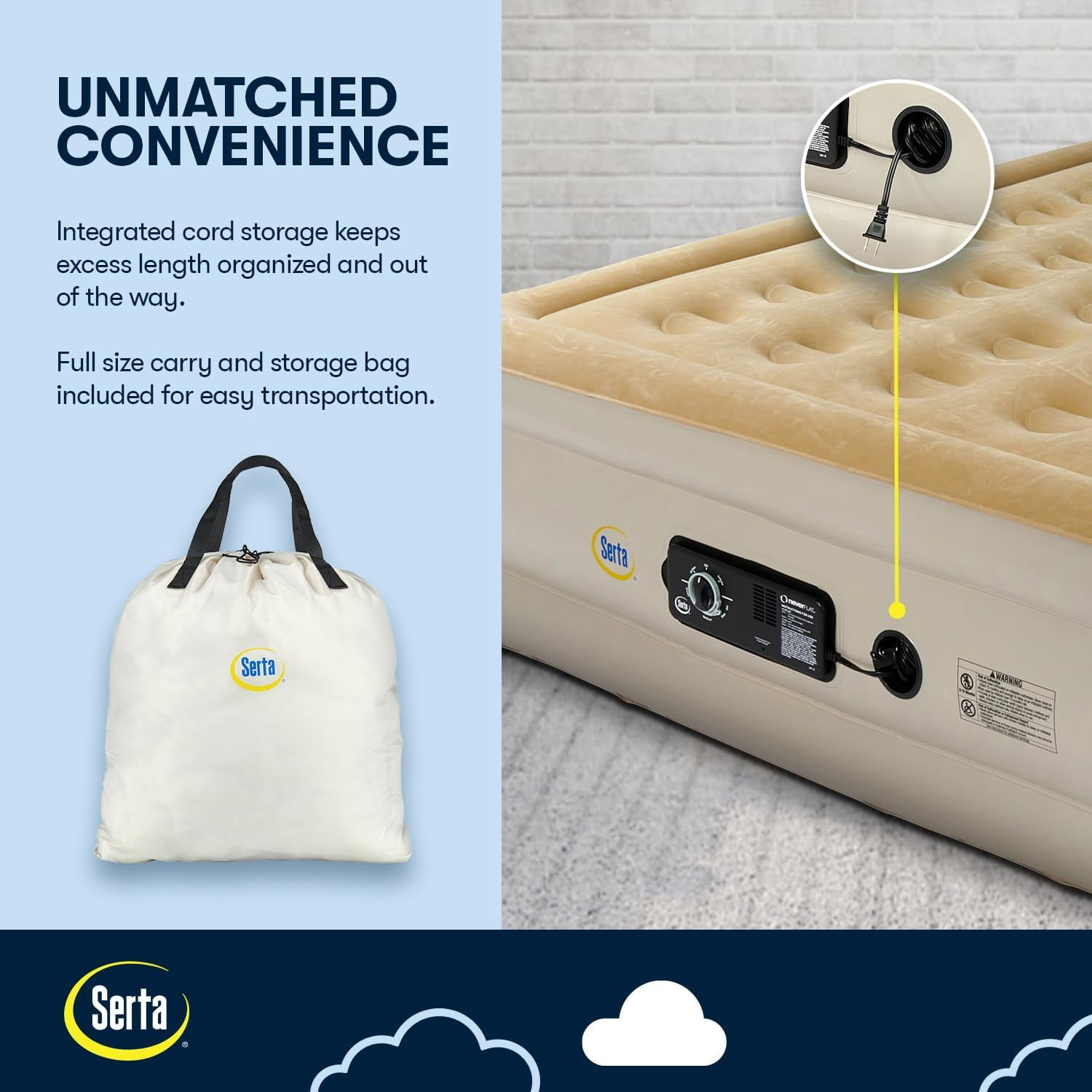 Serta Raised Air Mattress with Never Flat Pump | Luxury Inflatable Mattress with Built in Air Pump to Ensure a Good Night’s Rest | Heavy Duty Blow Up Mattress with Self Inflating Pump