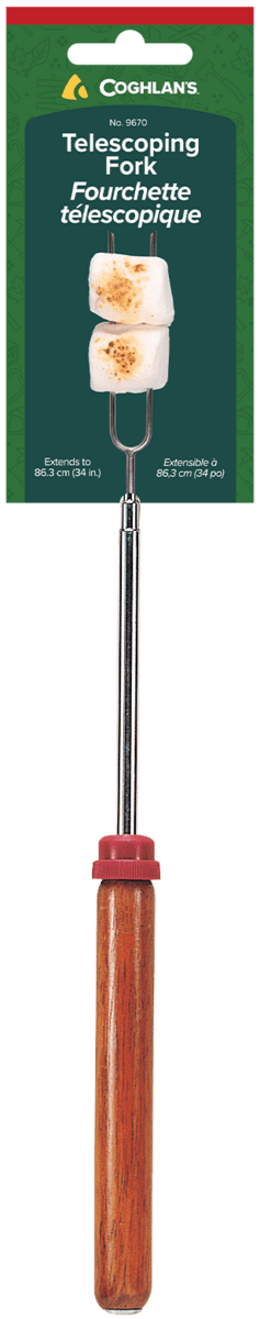 Fourche télescopique Coghlan – acier inoxydable 12,5–34 pouces extensible avec poignée en bois et rouleau