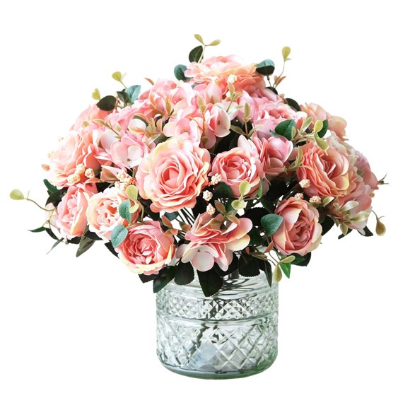 Ramo de rosas, peonías e hortensias artificiales de seda, arreglo floral falso para centro de mesa de boda, decoración de mesa del hogar, relleno de jarrón de oficina, flores artificiales realistas,
