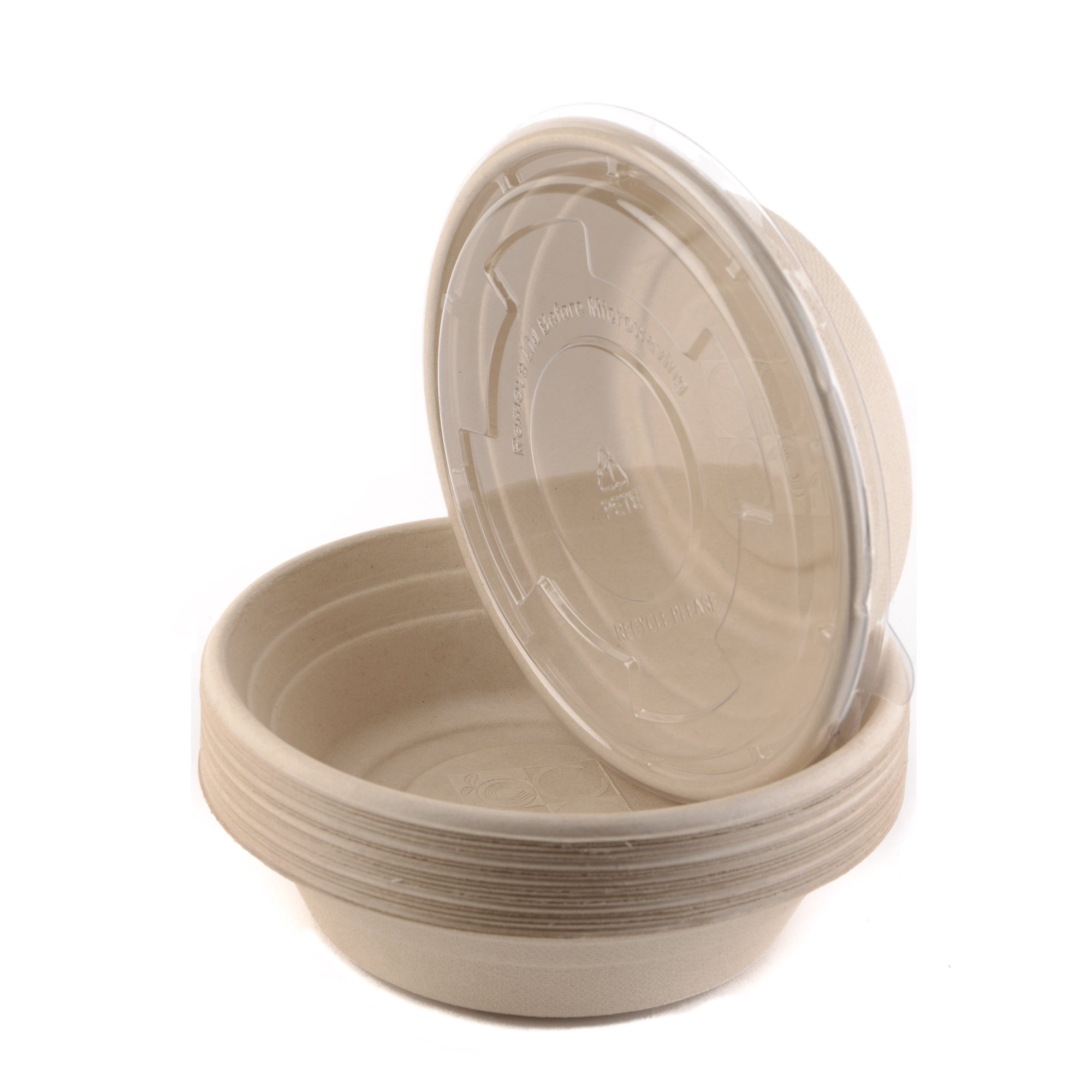 [25 Count] 29oz Round Disposable Bowls with Lids Natural Sugarcane