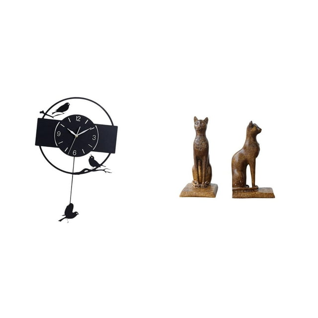 Reloj De Pared Minimalista Con Forma De Pájaro Y Sujetalibros Con Estatua De Gato Egipcio. Figura Decorativa De Acrílico Para Colgar En El Estudio, La Sala De Estar, La Cocina O La Oficina.