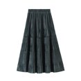 thumbnail image 1 of Franhais Women Midi A-line Pleated Skirt, Elastic Waist Solid Color Ruffled Hem Skirt for Ladies, 1 of 7