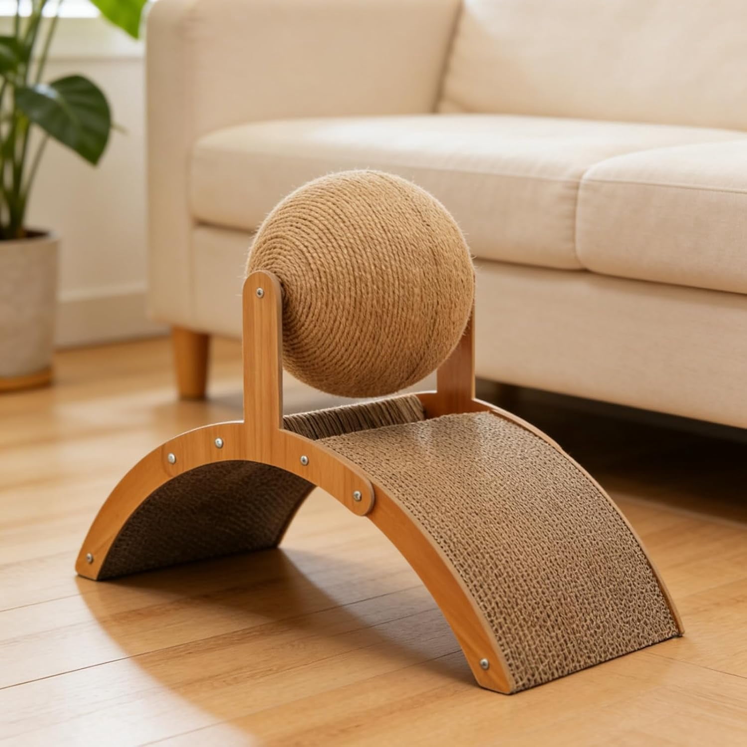 Generic Cat Scratching Post with Arch Bridge and Ball on Stand