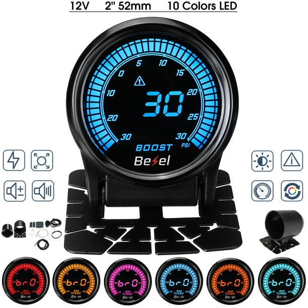 2'' LED Digital Car Auto Turbo Boost Pressure Gauge Meter W/ Sensor 30