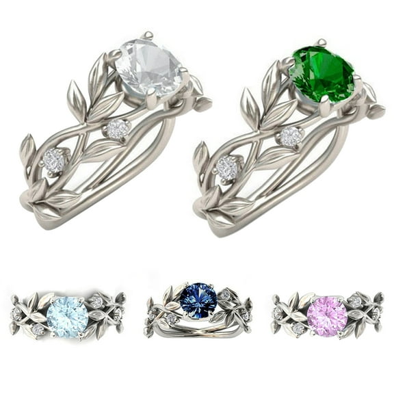 Opvise Elegant Wedding Bridal Leaves Vine Hollow Shiny Rhinestone Lady Ring Jewelry