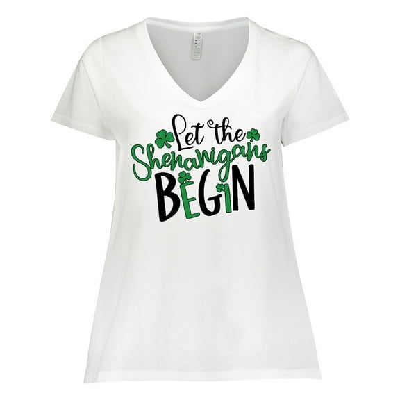 Inktastic St. Patrick's Day Let the Shenanigans Begin Women's Plus Size V-Neck T-Shirt