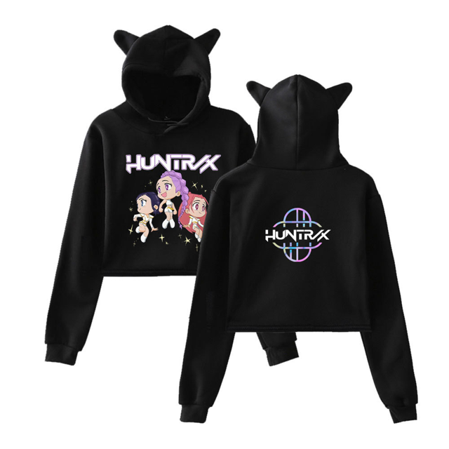 Pop cazadora para niña Demon Hunters Women's Fashion Hooded Sweatshirt Cat Ear Pullover Casual Streetwear Soft Comfortable Long Sleeve Tops for Daily Wear Spring Fall Winter (Black)