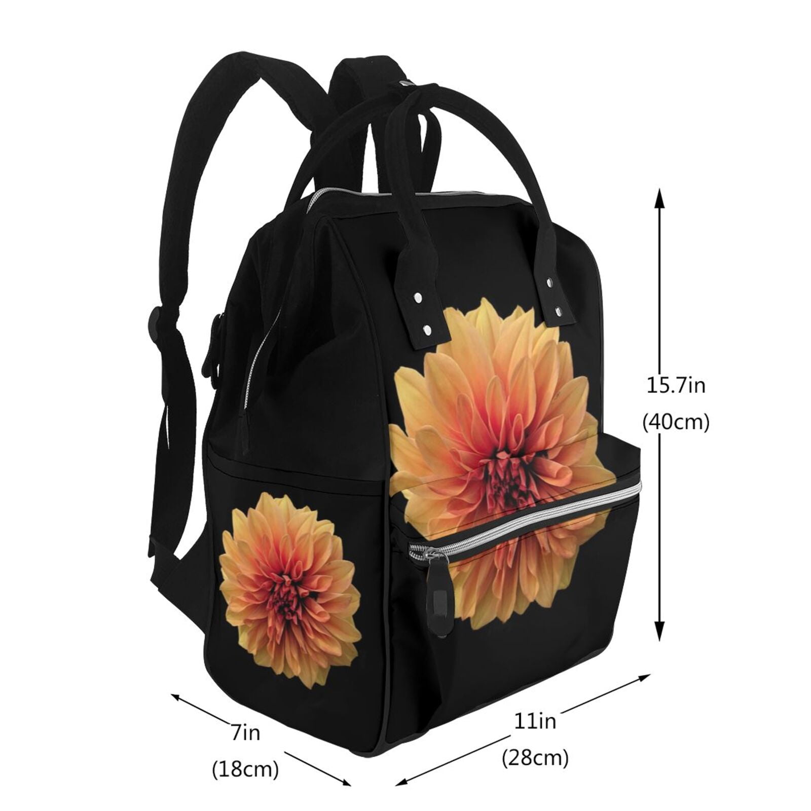 Ratiio Orange Dalia Mummy Backpack - Waterproof Twill Canvas, Large Capacity Diaper Bag with Multiple Pockets and Adjustable Straps