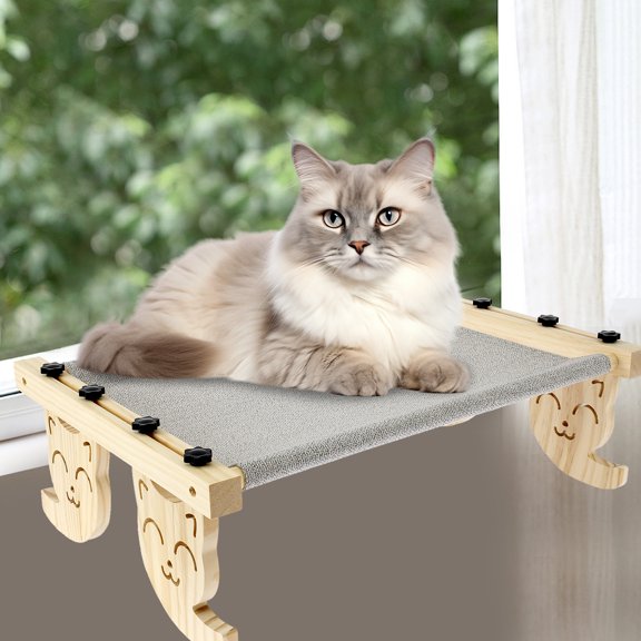 Threns Cat Window Perch Hanging and Floor Standing Double-use Cat Hammock Sturdy Cat Window Bed for Indoor Cats Easy to Adjust and Assemble Cat Bed Seat for Windowsill Floor Bedside Drawer Cabinet