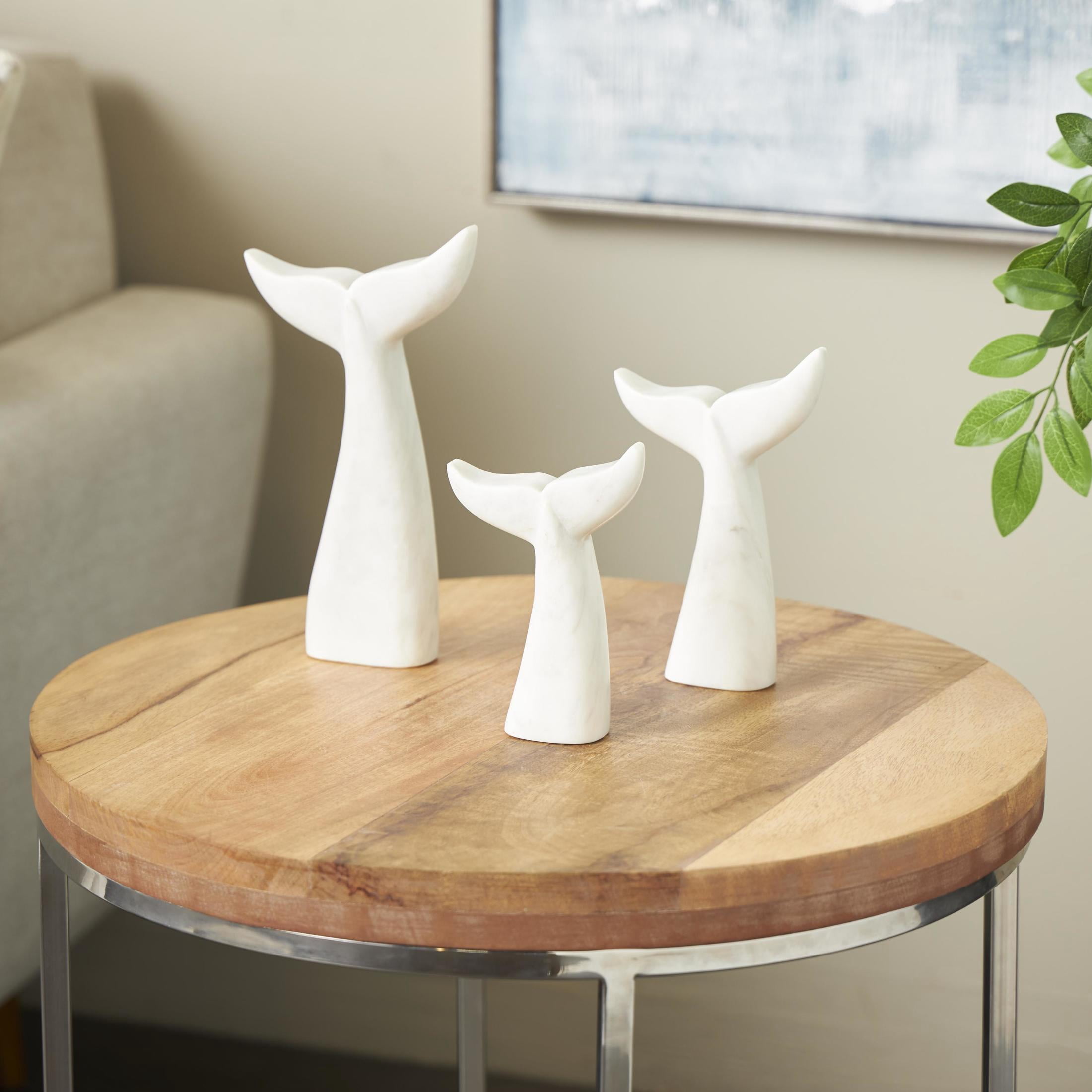 9", 7", 6"H White Marble Tail Whale Sculpture, by DecMode (3 Count)