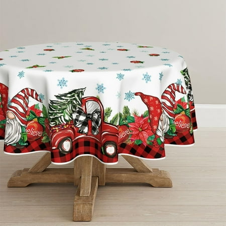 

Horaldaily Christmas Tablecloth 60×60 Inch Round Gnome Truck Gifts Red Buffalo Plaid Washable Seasonal Table Cover for Party Picnic Dinner Decor