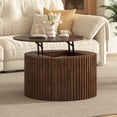 thumbnail image 3 of Harper & Bright Designs Round Lift Top Coffee Table with Storage Drawer, Small Fluted End Table with Hidden Storage for Living Room, Brown, 3 of 13