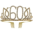 thumbnail image 1 of Tiara de cumpleaños con corona con peine para el pelo, diamantes de imitación de cristal, regalo de cumpleaños, años para mujeres (dorado), 1 of 3
